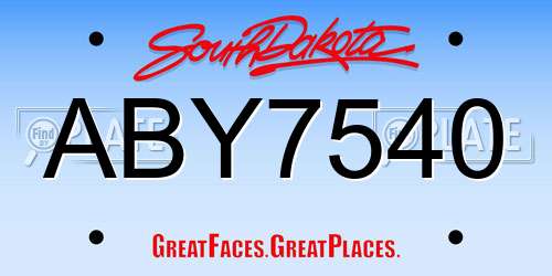ABY7540 South Dakota License Plate