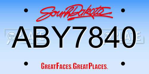 ABY7840 South Dakota License Plate