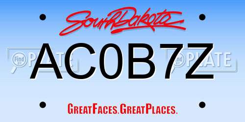 AC0B7Z South Dakota License Plate