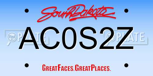 AC0S2Z South Dakota License Plate