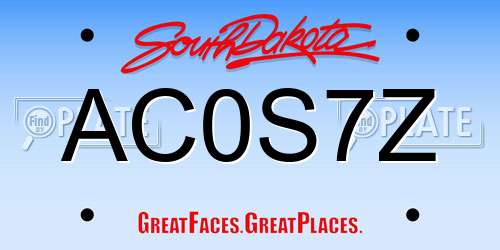 AC0S7Z South Dakota License Plate