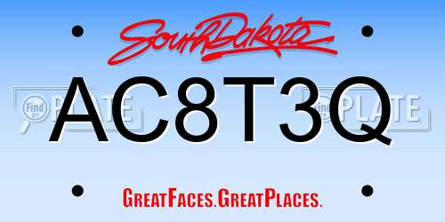 AC8T3Q South Dakota License Plate