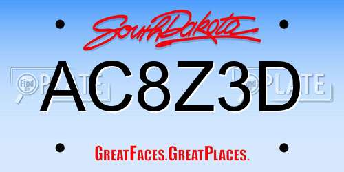AC8Z3D South Dakota License Plate