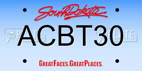 ACBT30 South Dakota License Plate