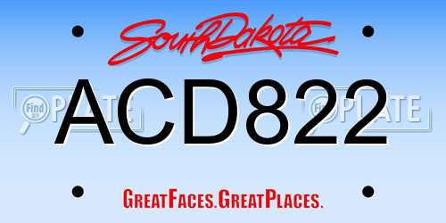 ACD822 South Dakota License Plate