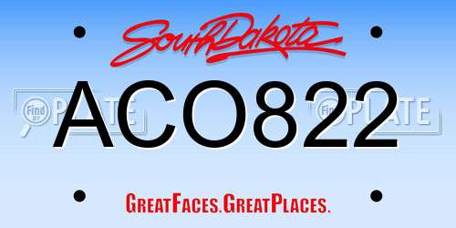 ACO822 South Dakota License Plate
