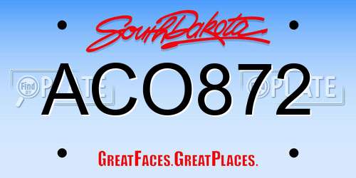 ACO872 South Dakota License Plate