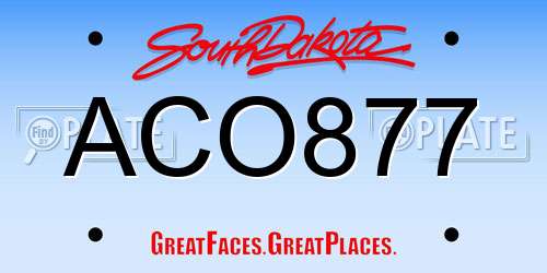 ACO877 South Dakota License Plate