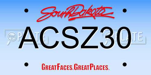 ACSZ30 South Dakota License Plate