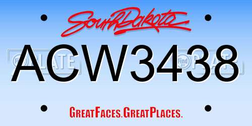 ACW3438 South Dakota License Plate