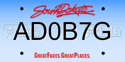 AD0B7G South Dakota License Plate