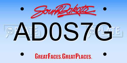 AD0S7G South Dakota License Plate
