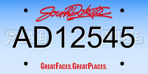 AD12545 South Dakota License Plate