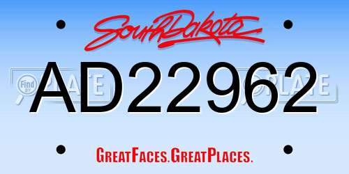 AD22962 South Dakota License Plate