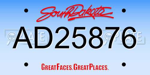 AD25876 South Dakota License Plate