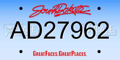 AD27962 South Dakota License Plate
