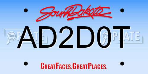 AD2D0T South Dakota License Plate