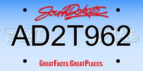 AD2T962 South Dakota License Plate