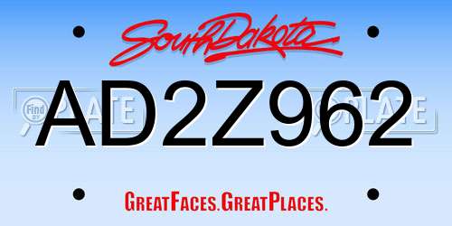 AD2Z962 South Dakota License Plate