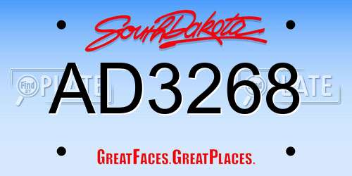 AD3268 South Dakota License Plate