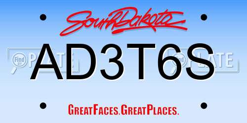 AD3T6S South Dakota License Plate