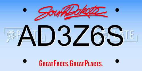 AD3Z6S South Dakota License Plate
