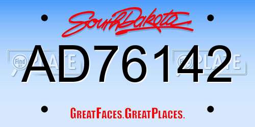 AD76142 South Dakota License Plate