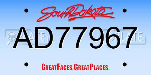 AD77967 South Dakota License Plate