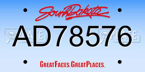 AD78576 South Dakota License Plate