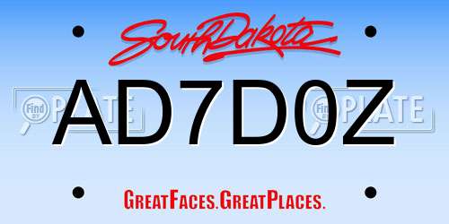 AD7D0Z South Dakota License Plate