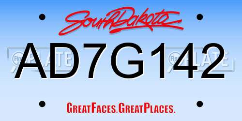 AD7G142 South Dakota License Plate