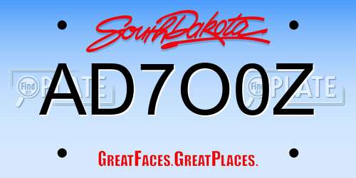 AD7O0Z South Dakota License Plate