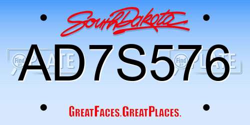 AD7S576 South Dakota License Plate