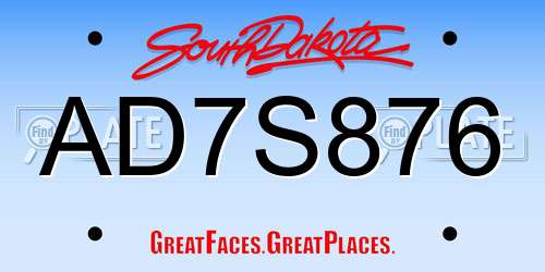 AD7S876 South Dakota License Plate