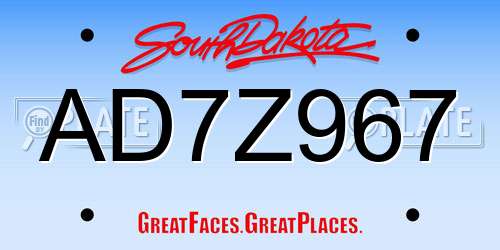 AD7Z967 South Dakota License Plate