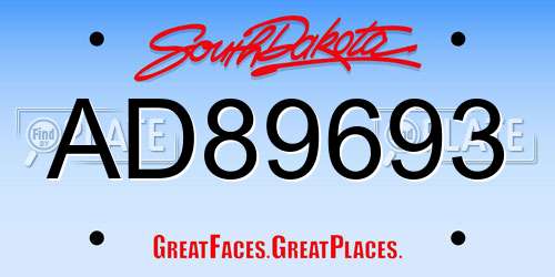 AD89693 South Dakota License Plate