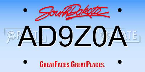 AD9Z0A South Dakota License Plate
