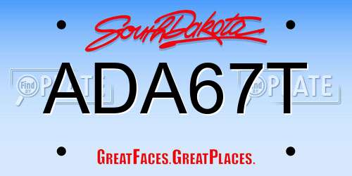 ADA67T South Dakota License Plate