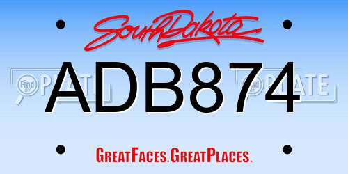 ADB874 South Dakota License Plate