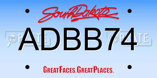 ADBB74 South Dakota License Plate
