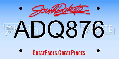 ADQ876 South Dakota License Plate