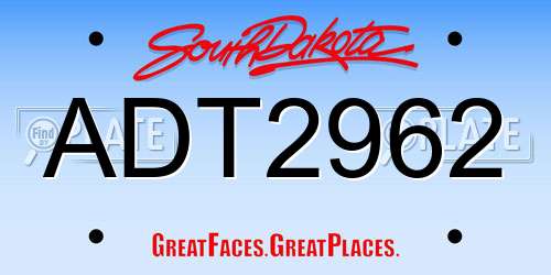 ADT2962 South Dakota License Plate