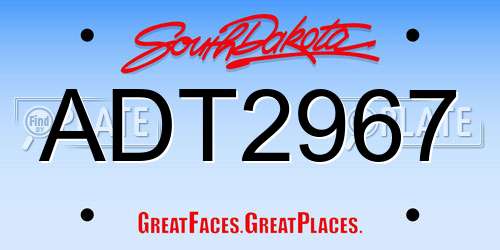 ADT2967 South Dakota License Plate