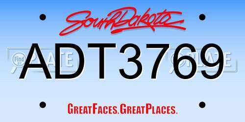 ADT3769 South Dakota License Plate