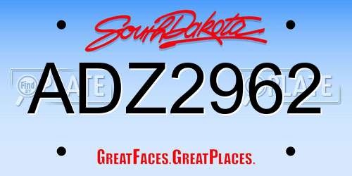 ADZ2962 South Dakota License Plate