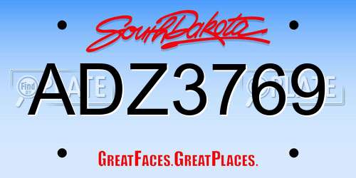 ADZ3769 South Dakota License Plate