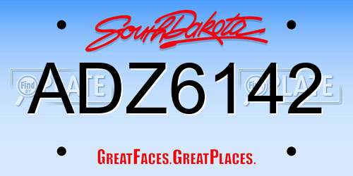 ADZ6142 South Dakota License Plate