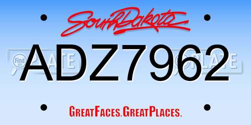 ADZ7962 South Dakota License Plate