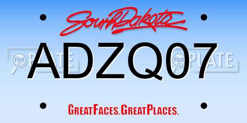 ADZQ07 South Dakota License Plate