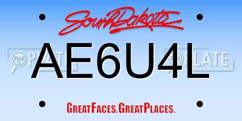 AE6U4L South Dakota License Plate